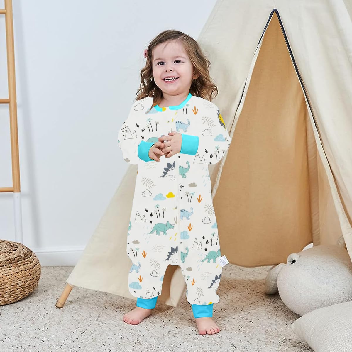 SNOWIE SOFT Baby Sleepsuit Sleeping Bag with Dual Head Zipper 80cm 100% Cotton for 18–36 Months | Dinosaur Print Pajamas