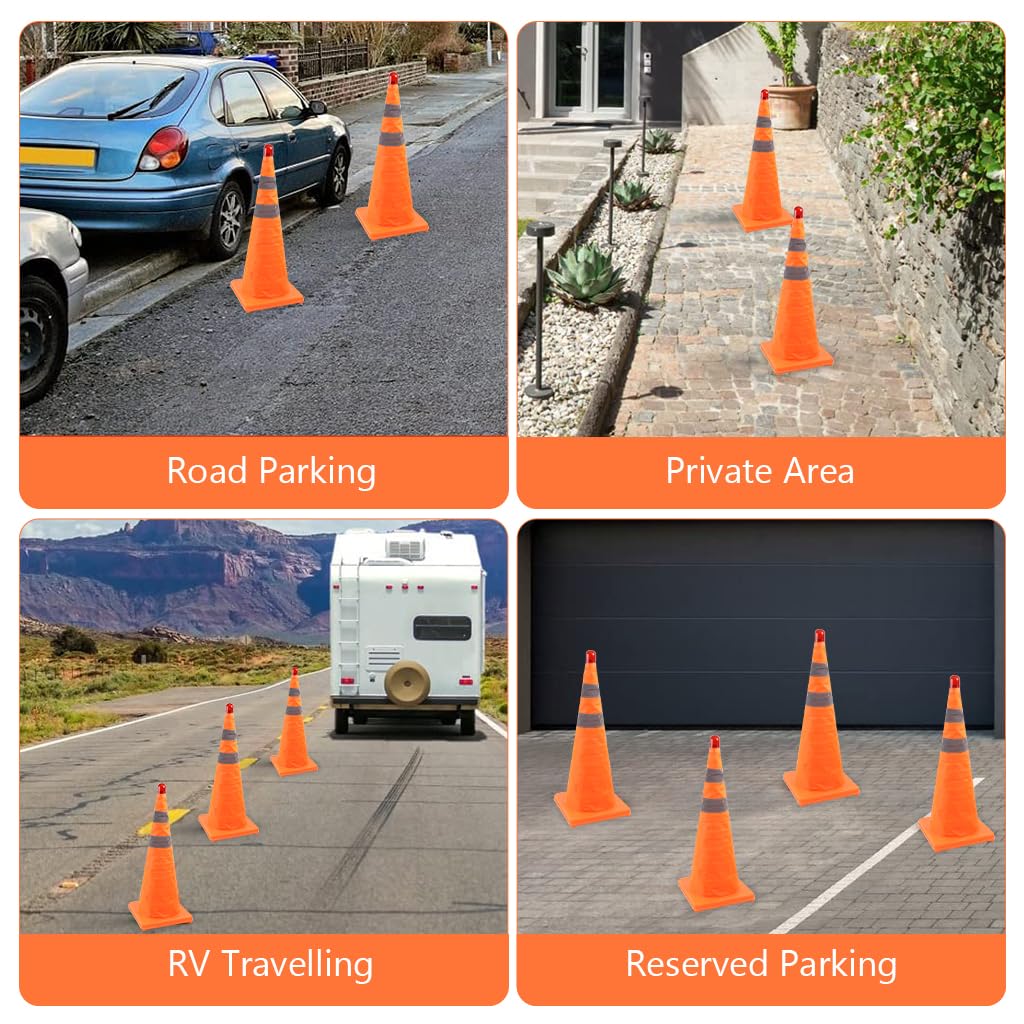 STHIRA Foldable Traffic Cone for Roadwork and Parking with LED Light 28 in Bright Orange | Reflective and UV‑Resistant Safety Cone