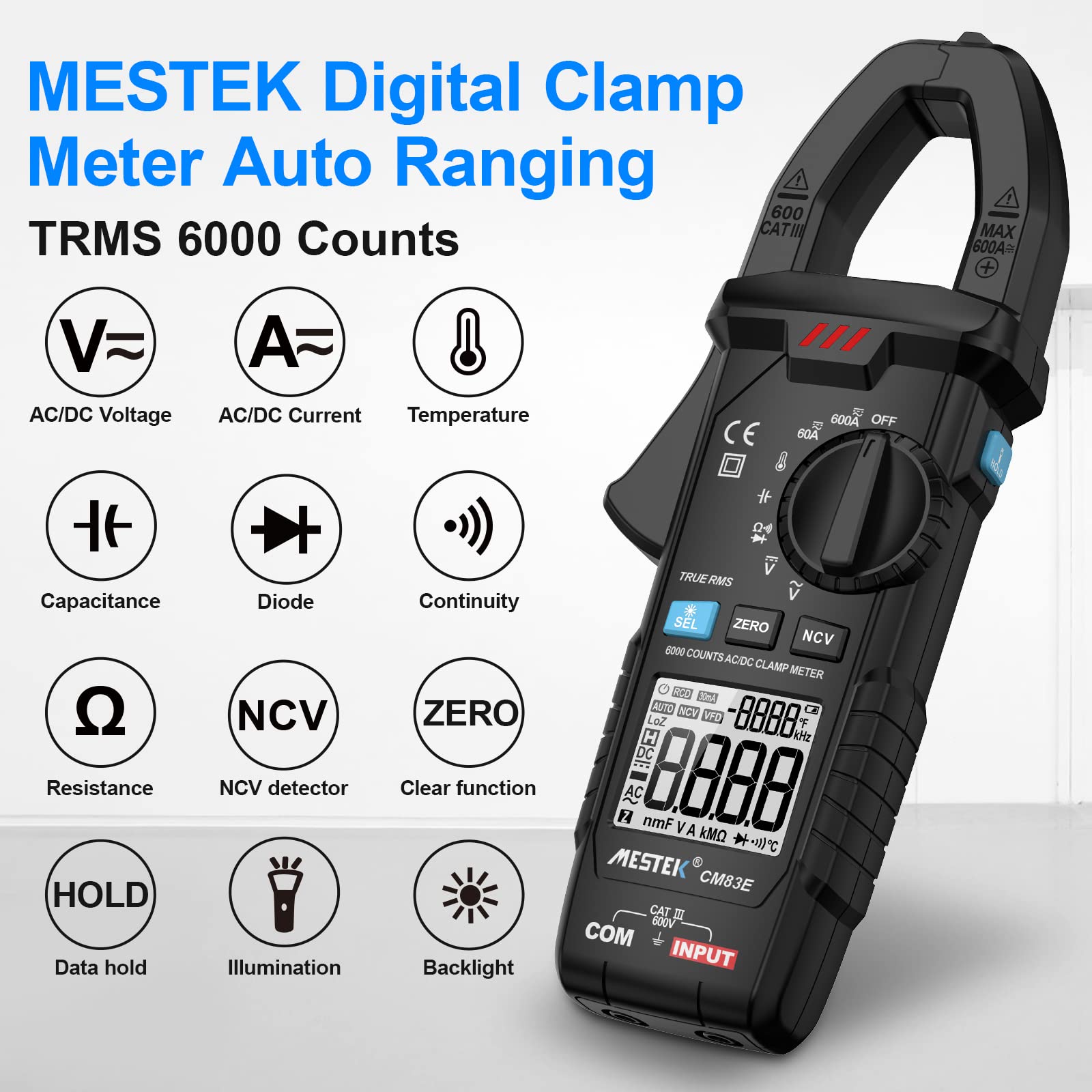 Verilux® Multimeter Digital Clamp Meter AC DC Digital Voltmeter Auto-ranging NCV Amp Ohm Volt Meter Measures AC Current, AC/DC Voltage, Capacitance, Resistance, Diodes, Continuity Frequency Electrican Tools