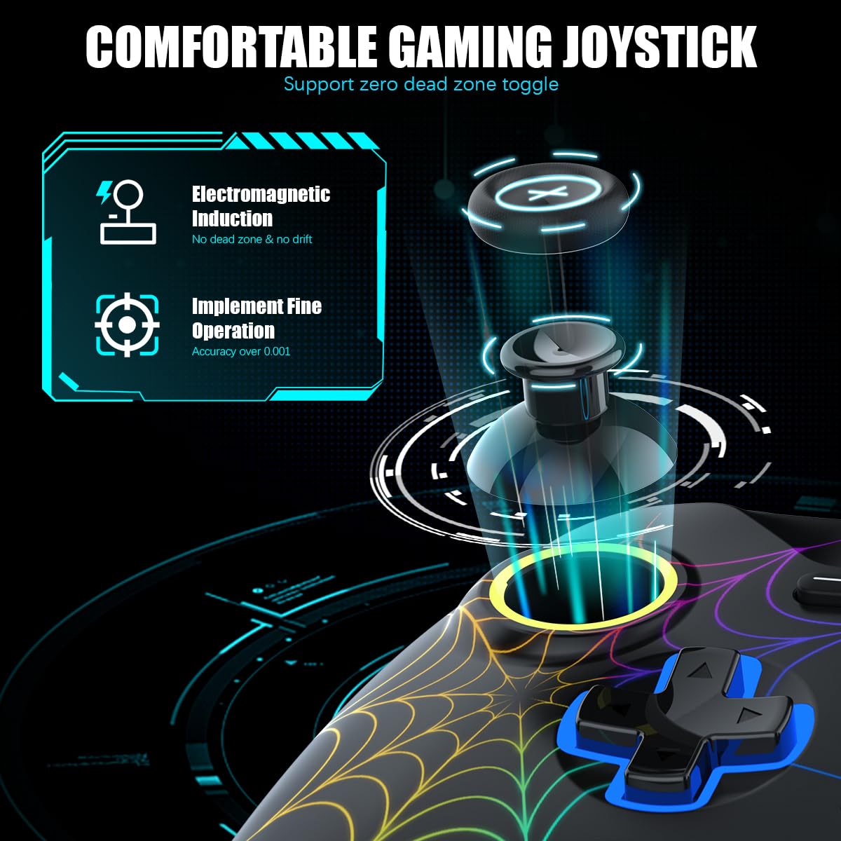 zitronix Gaming Controller for PC and Switch with Bluetooth 5.0 and Hall Effect Joysticks | RGB Lighting and Dual Vibration