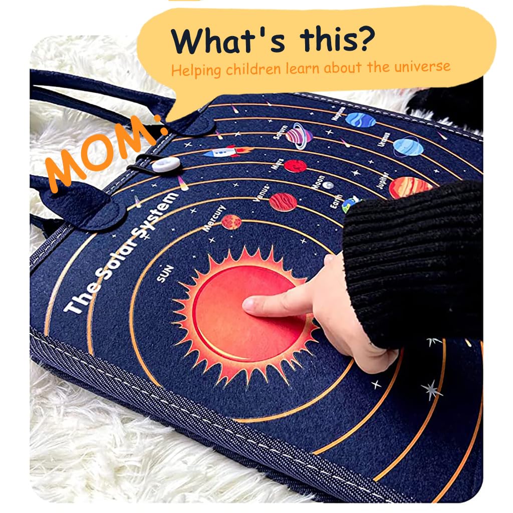 SNOWIE SOFT Solar System Busy Board for Toddlers 1-3 with Montessori Activities | Soft Felt Travel Toy