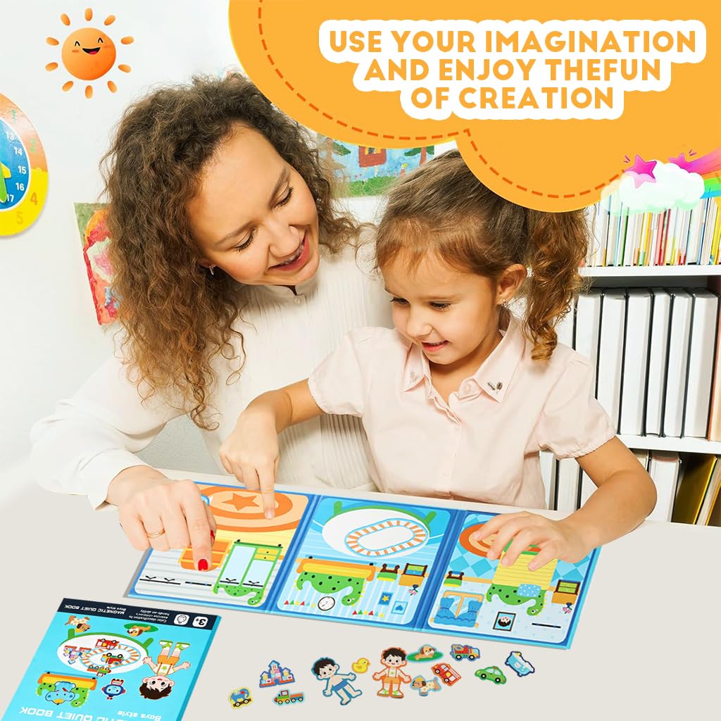 PATPAT DIY Cartoon Magnetic Scene Board for Kids 3–6 with Wooden Dress-Up Playset