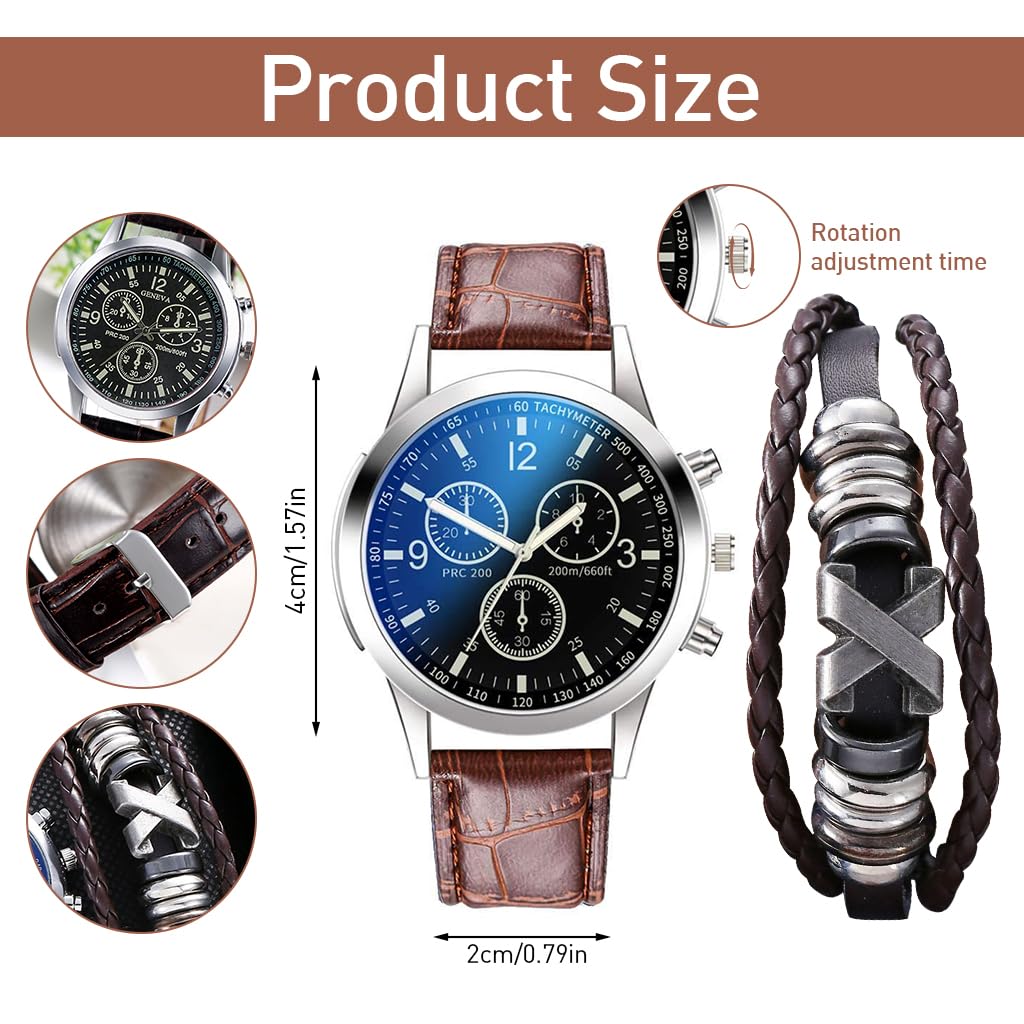 GUSTAVE Wrist Watch Gift Set for Men with Leather Band and Braided PU Bracelet | Elegant Gift Box