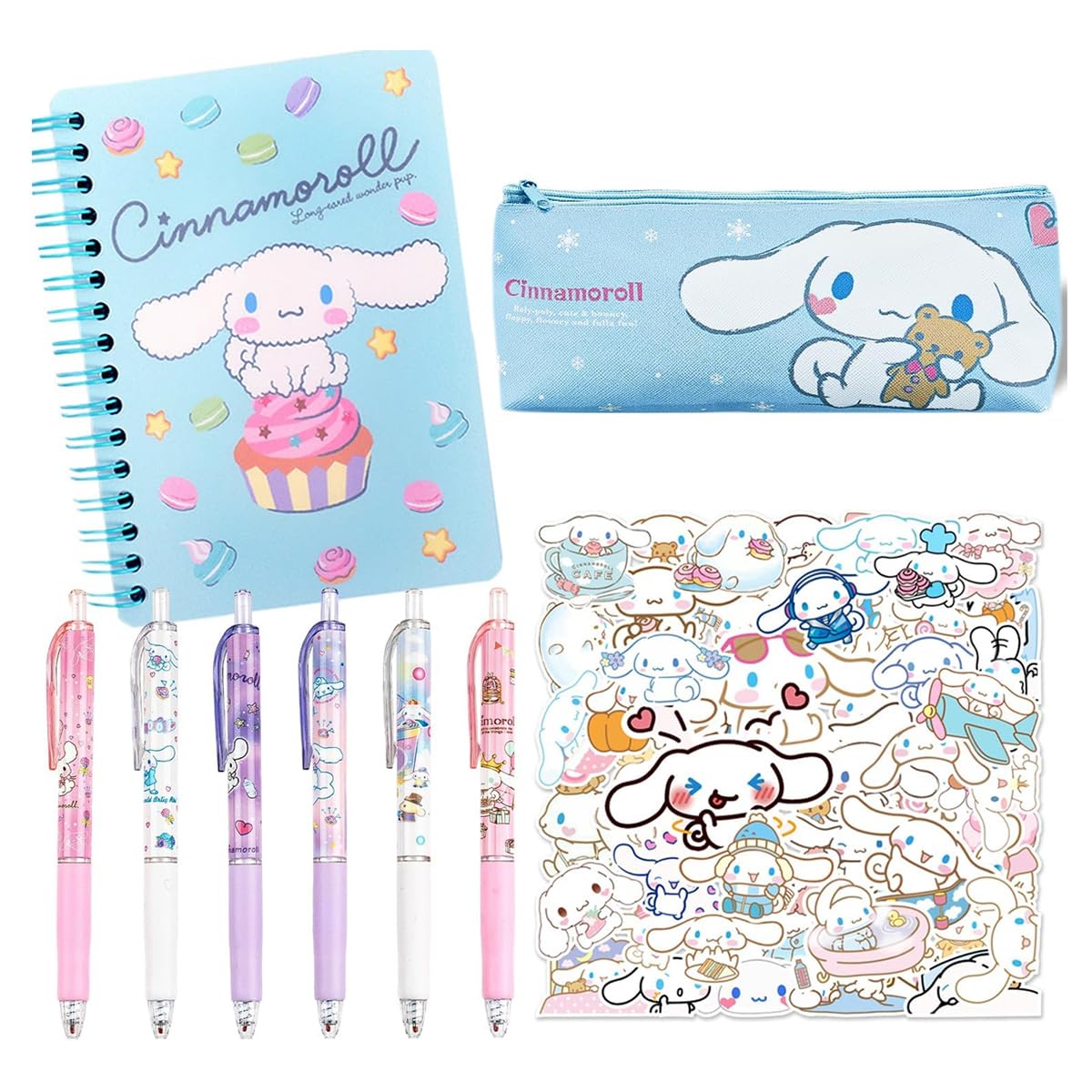 HASTHIP Me-lody School Supplies Set, Cute Stationery Supplies Set with Notebook, Pencil Pouch, Click Pens, Assorted Me-lody Cartooon Stickers, Girls School Gift Set Birthday Return Gifts