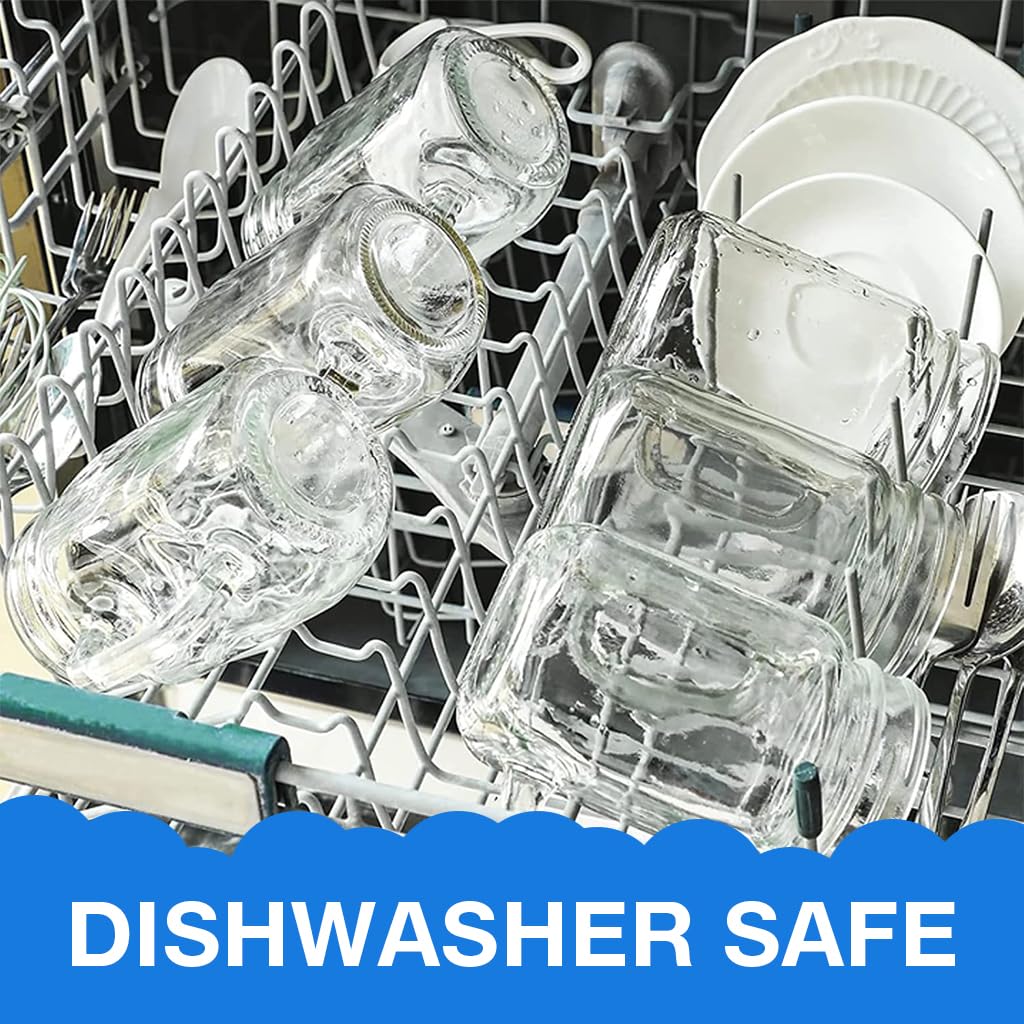 Supvox Glass Drinkware Set for Cold Brew Drinks featuring Dual Lid Options & Handles | 4Pcs 16oz Mason Jar Cups with Wooden and Plastic Lids