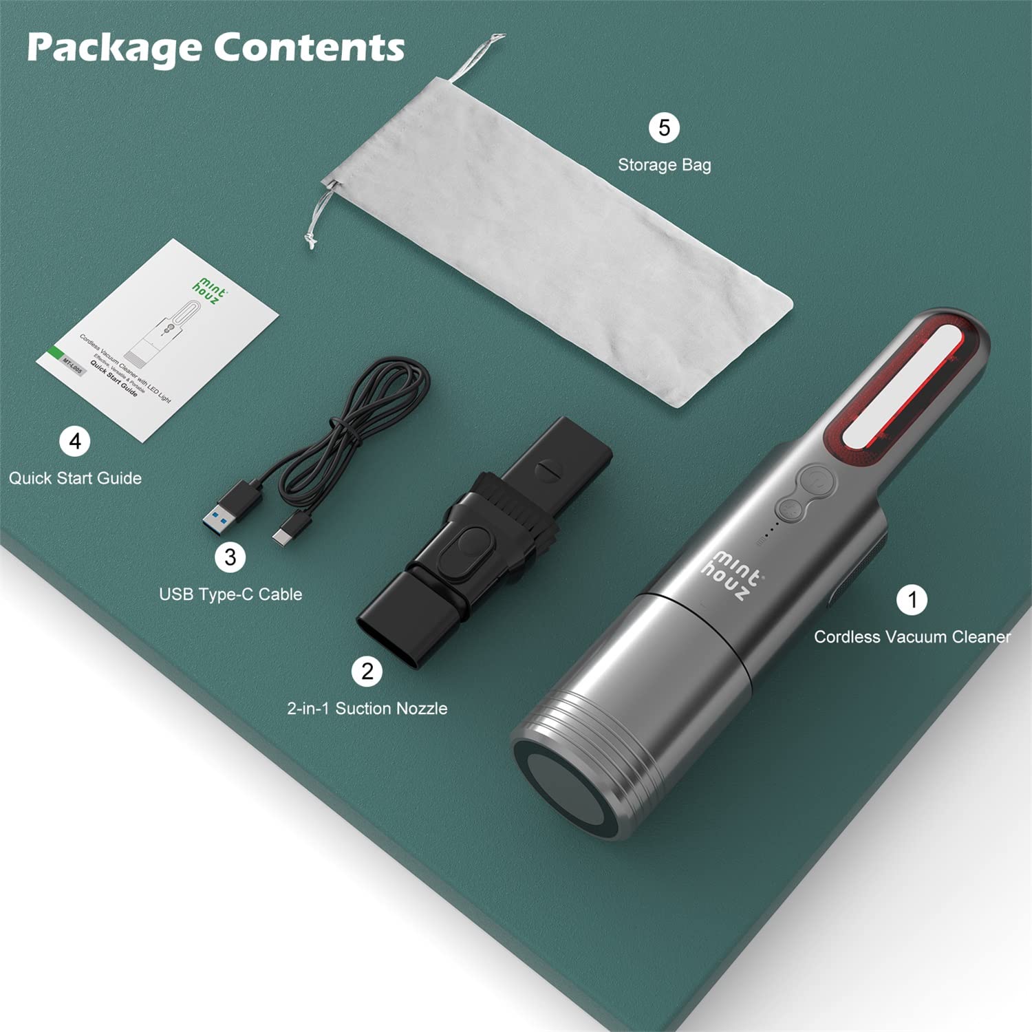 Verilux Cordless Vacuum Cleaner for Home and Car with 13000PA Suction and UV Light | USB Rechargeable