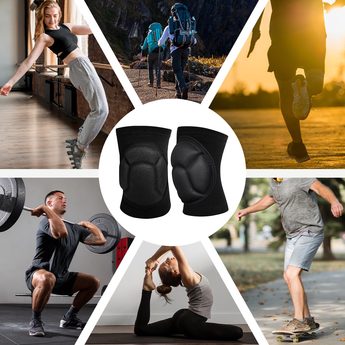 ZIBUYU Knee Pads for Running and Gym featuring Thickened EVA Foam Cushion | Black Unisex Support