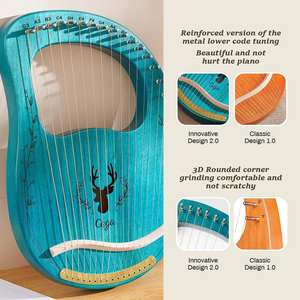 PATPAT Harp Instrument for Beginners with 16 Strings and Mahogany Body | Portable Lap Lyre