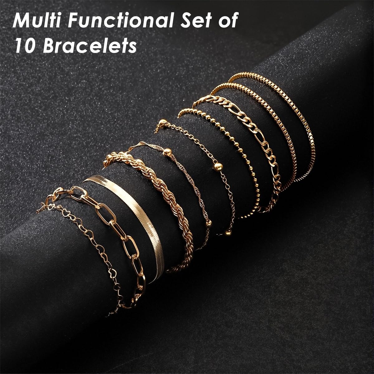 SANNIDHI Gold Bracelets Set for Women with 10 Slim Layered Links | Everyday and Party Wear