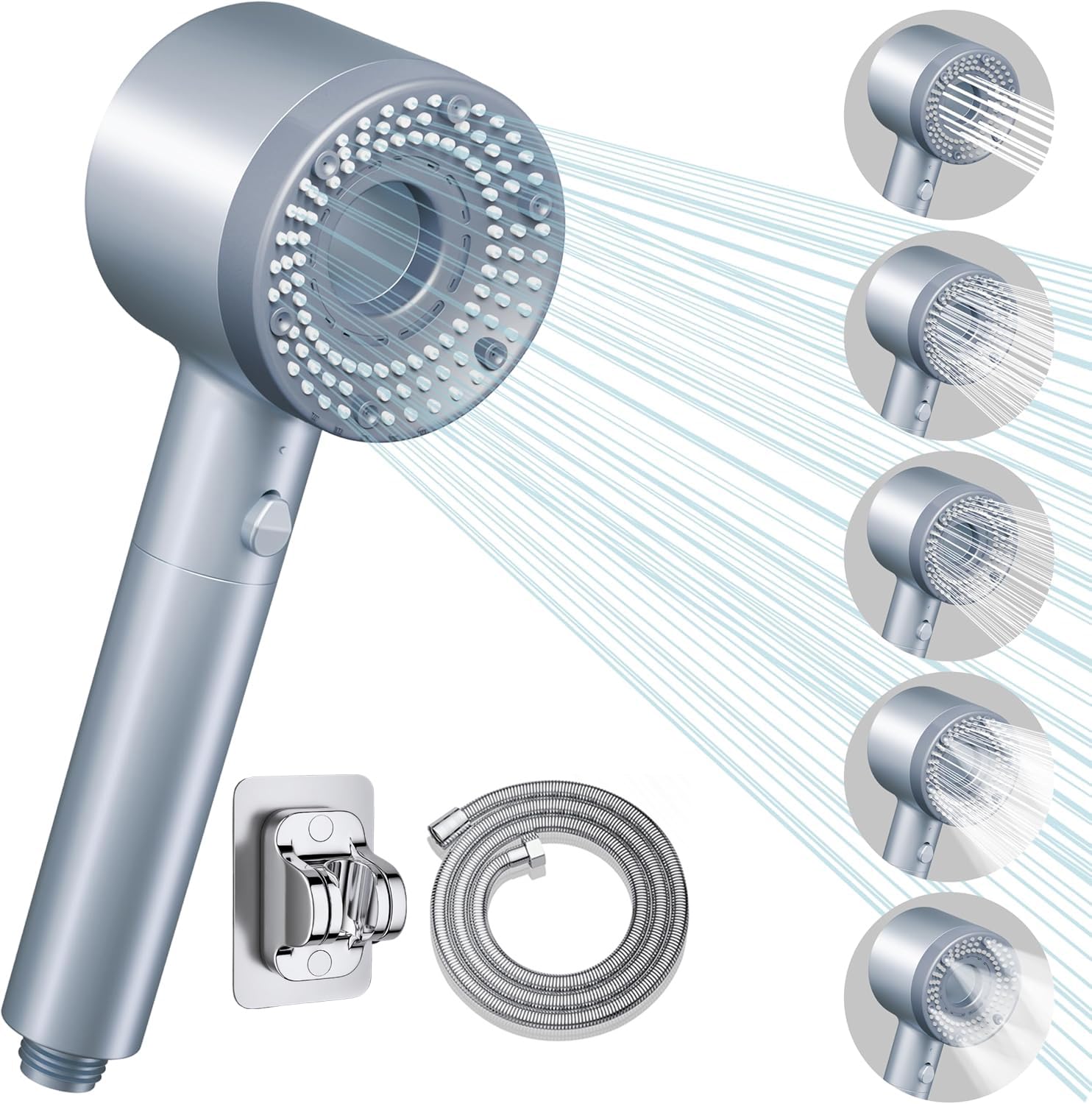 Serplex® Shower Head with 5 Spray Modes and Pause Switch, High Pressure Handheld Shower Head, Hand held Shower with ON/OFF Pause Switch,  High Pressure Shower Head Set with Hose & Bracket