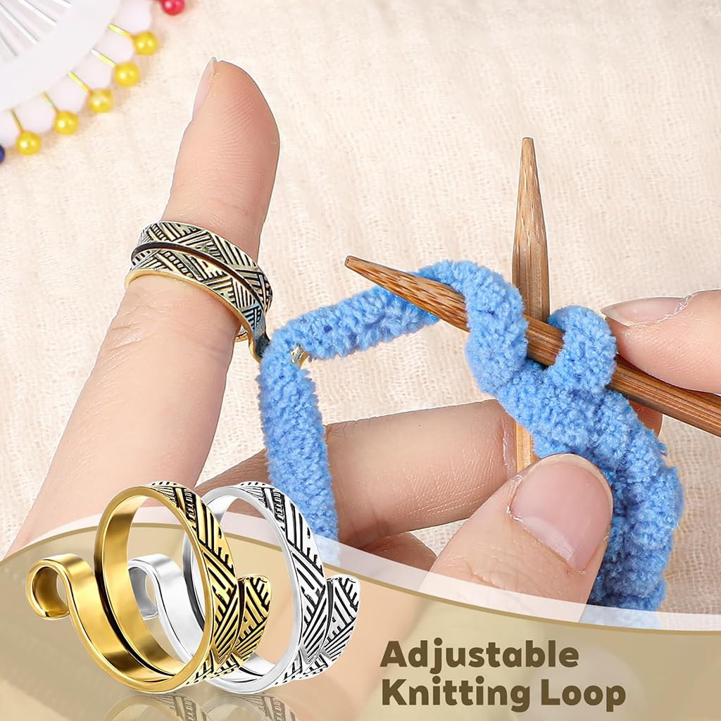 ZIBUYU Knitting Crochet Loop Rings for Yarn Control and Comfort 2 Pack Silver Alloy | Prevents Tangles