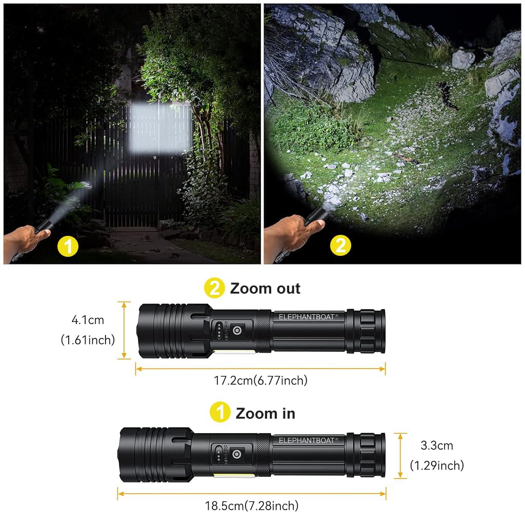 ELEPHANTBOAT LED Flashlight for Camping and Emergencies with Dual Light Source and 5000mAh Power Bank | IPX4 Waterproof Aluminum Torch