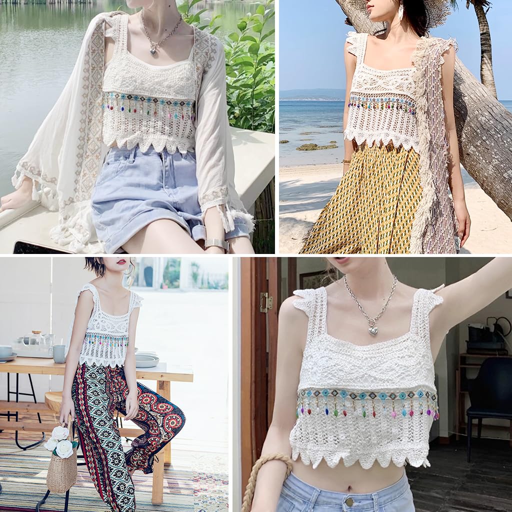 SANNIDHI Crochet Tank Top for Women featuring Boho Lace Design and Colorful Charms | Summer Beachwear