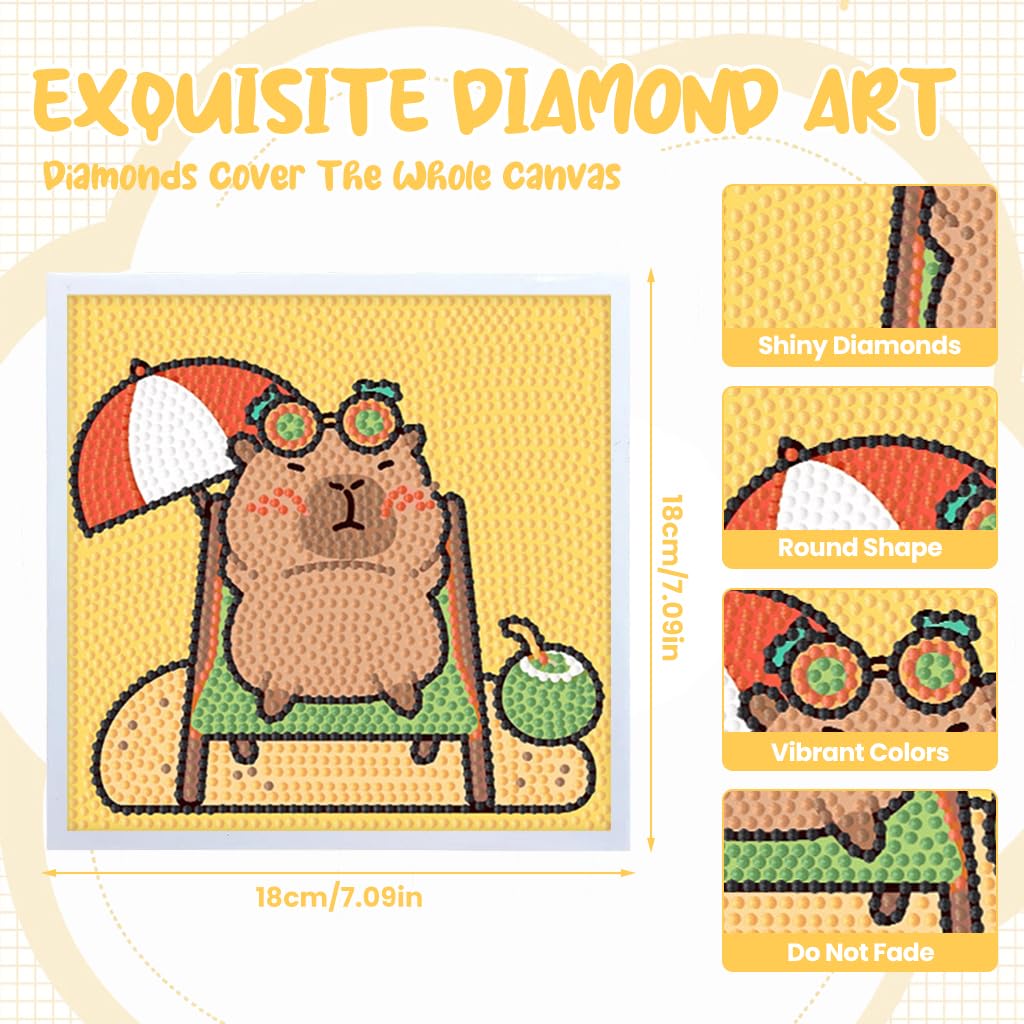 PATPAT DIY Diamond Painting Art Kit for Kids 7 Inches with Wooden Frame and Cute Capybara Design