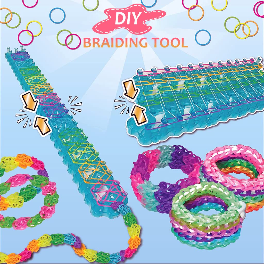 PATPAT 4400+ Rubber Loom Bands Set Bracelet Jewelry Making Kit, Rainbow Rubber Bands Refill Loom Set with Braiding Tools Crochets, Assorted Charms for Girls Kids DIY Craft Gifts,Latex