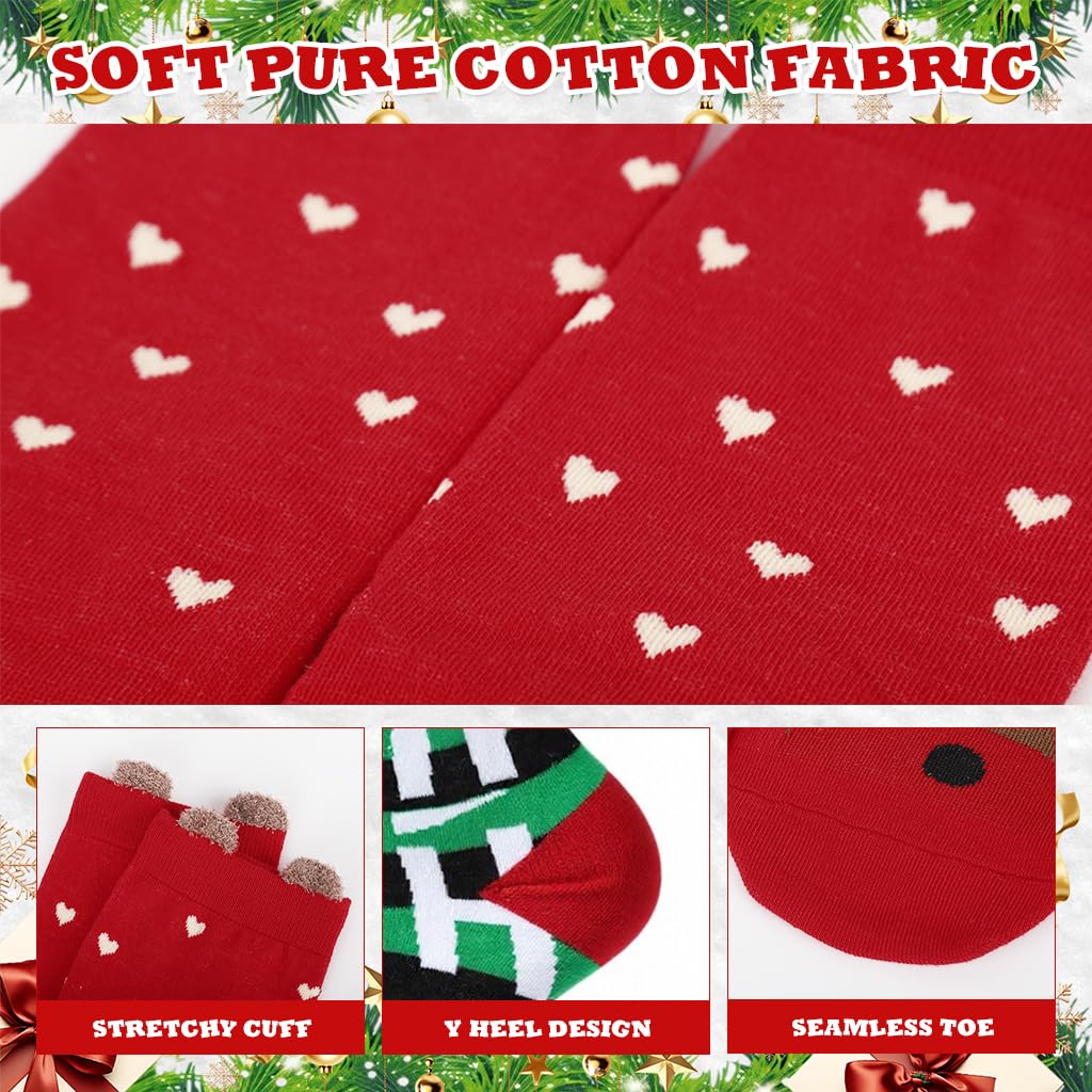 SANNIDHI Christmas Socks Gift Box Set featuring 4 Pairs Cotton Crew Socks for Men and Women