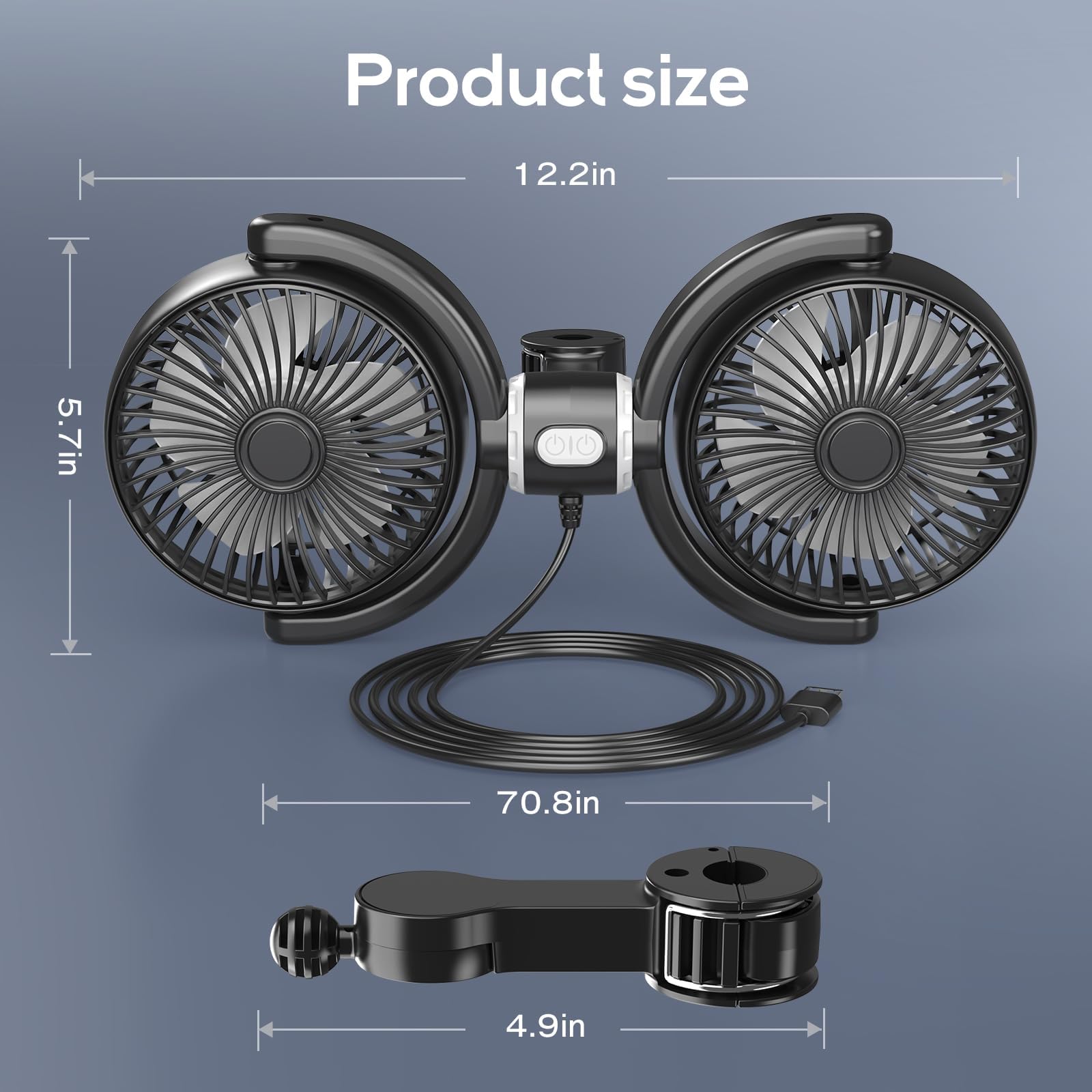 STHIRA USB Car Fan for Headrest with Twin 3 Speed Cooling and Flexible Angle Adjustment | 12 24V Plug and Go 2PCS
