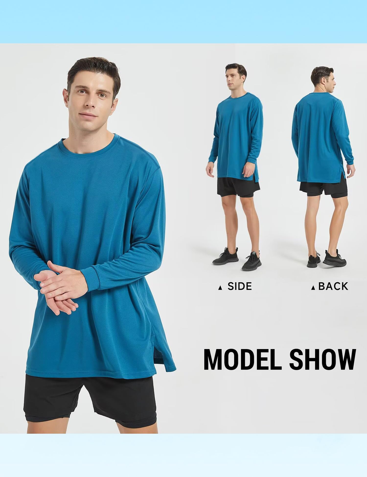 SANNIDHI Men's Crew Neck T Shirt for Running and Daily Wear with Moisture Wicking Fabric | Peacock Blue Long Sleeve Pullover