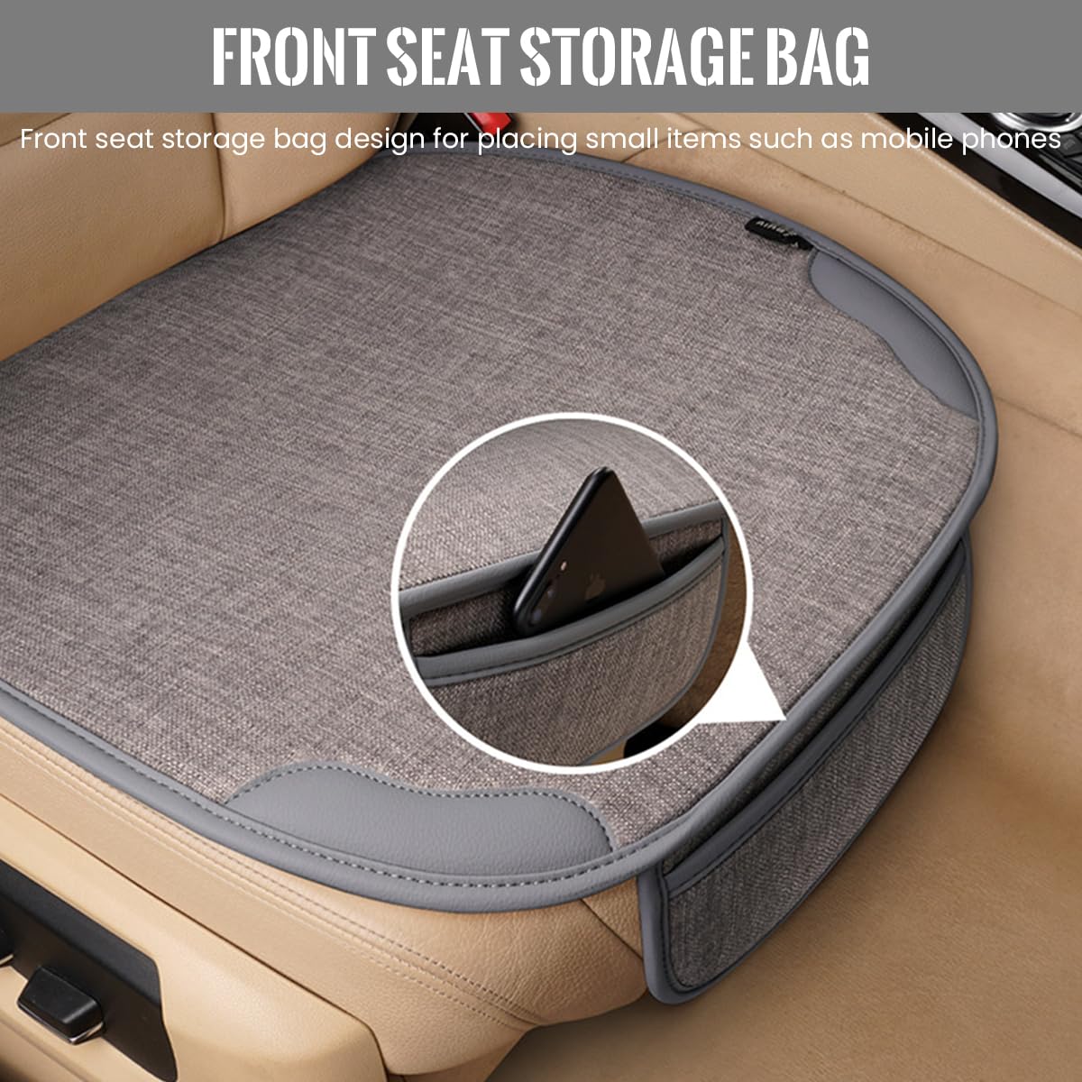 STHIRA Seat Cover for Car featuring 50×50 cm Linen Fabric and Non Slip Design | 3 PCS Set