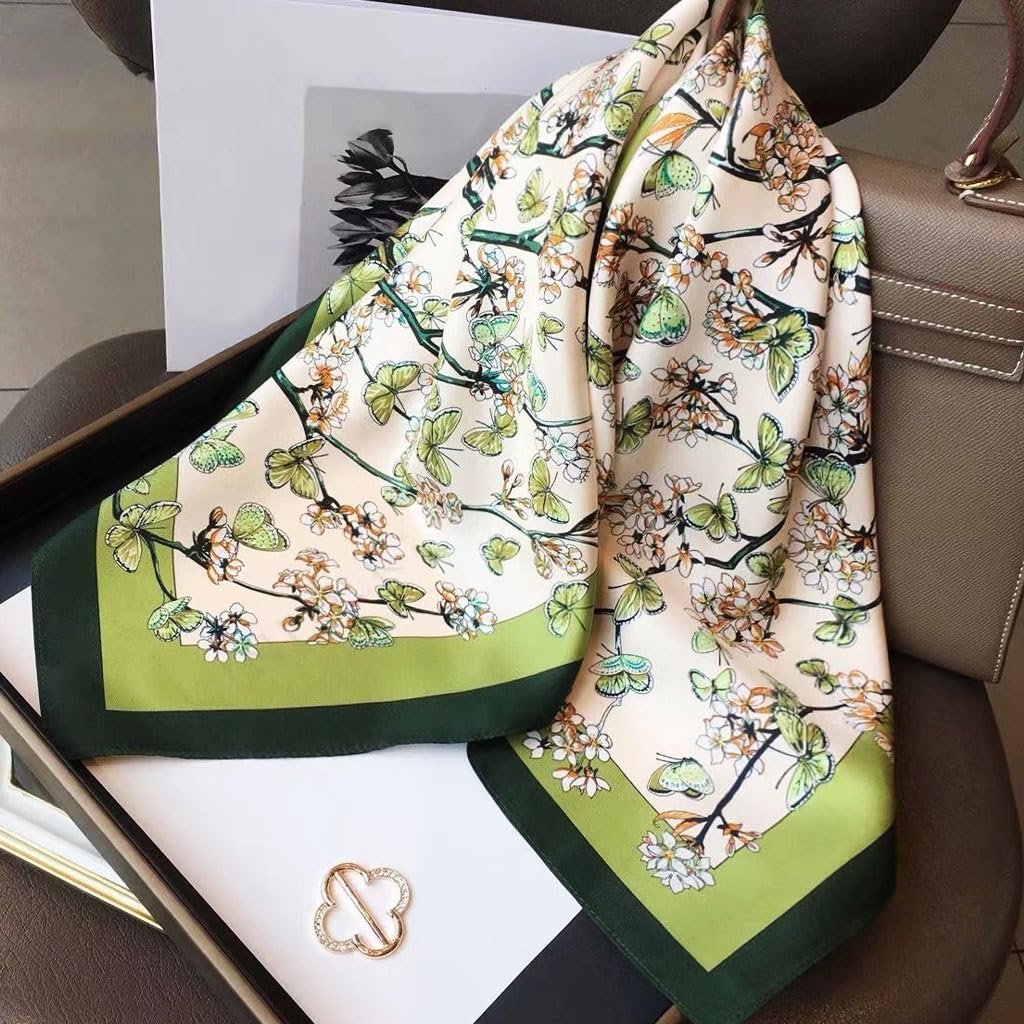 Zibuyu Vintage Square Scarf for Women featuring 90x90cm Silk Like Fabric | Elegant Green Accessory