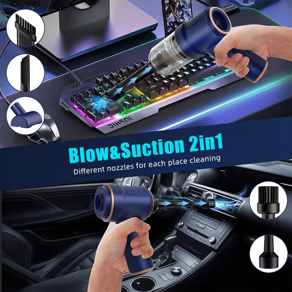 ZORBES Electric Compressed Air Duster for Car and Home with 120W 10000Pa Suction | 42000RPM Handheld Vacuum featuring 4000mAh Battery