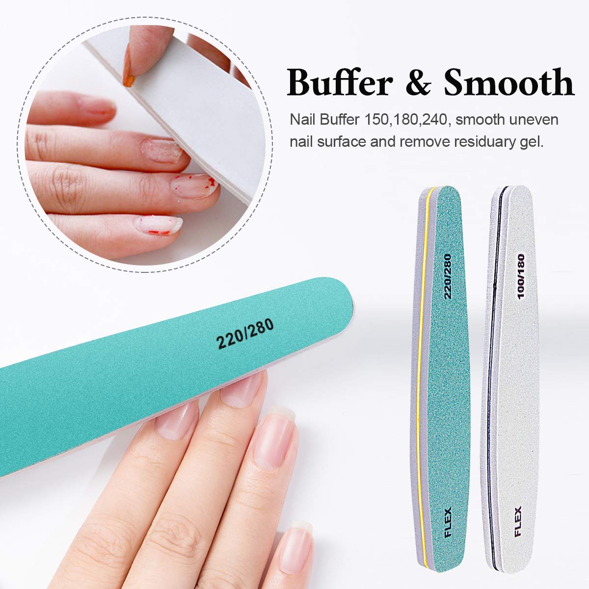 Nail Files Set for Manicure with Double Sided 100 to 4000 Grit | Washable Emery Boards