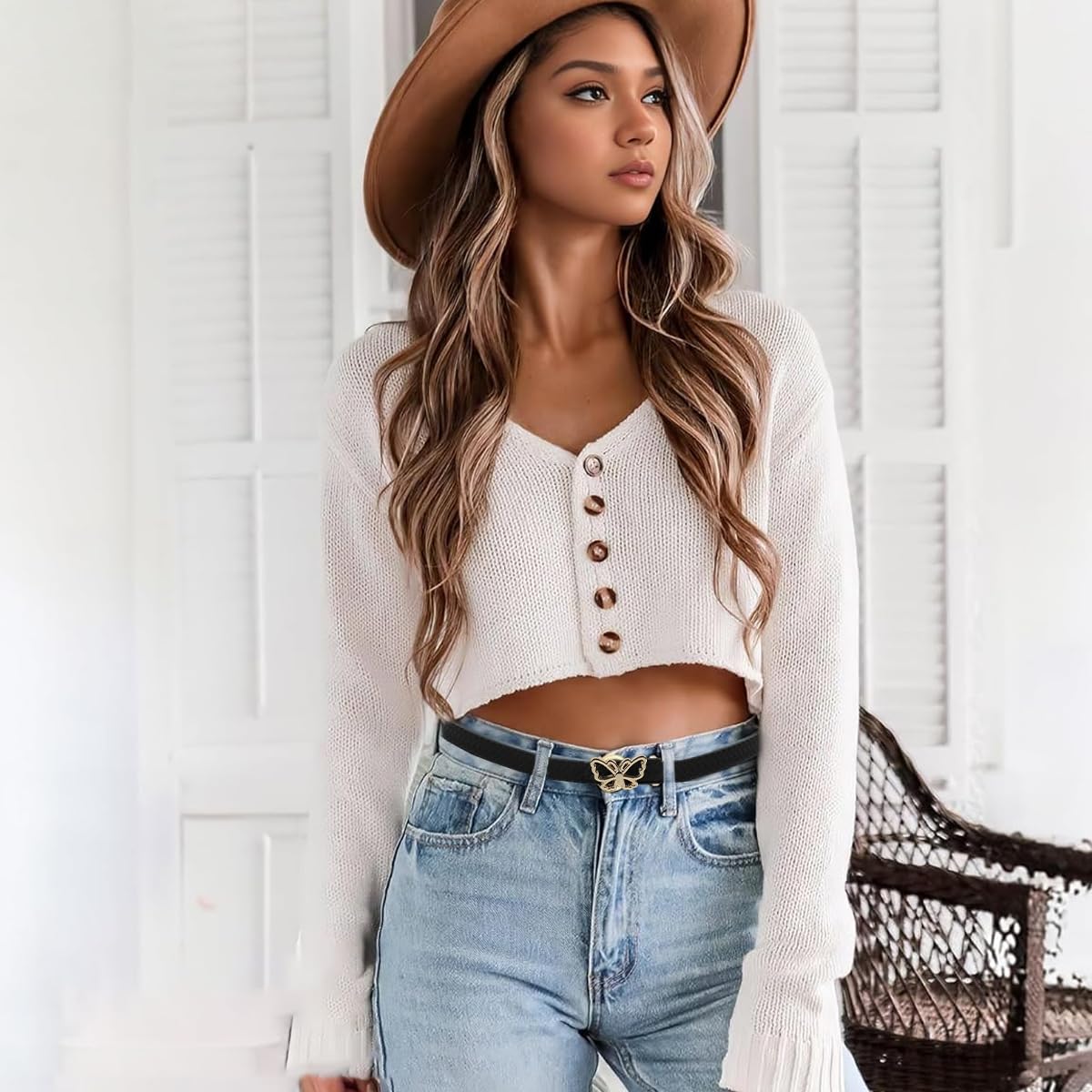 SANNIDHI Belts for Women with Decorative Metal Buckles 5pcs PU Leather Set | Slim Adjustable Design