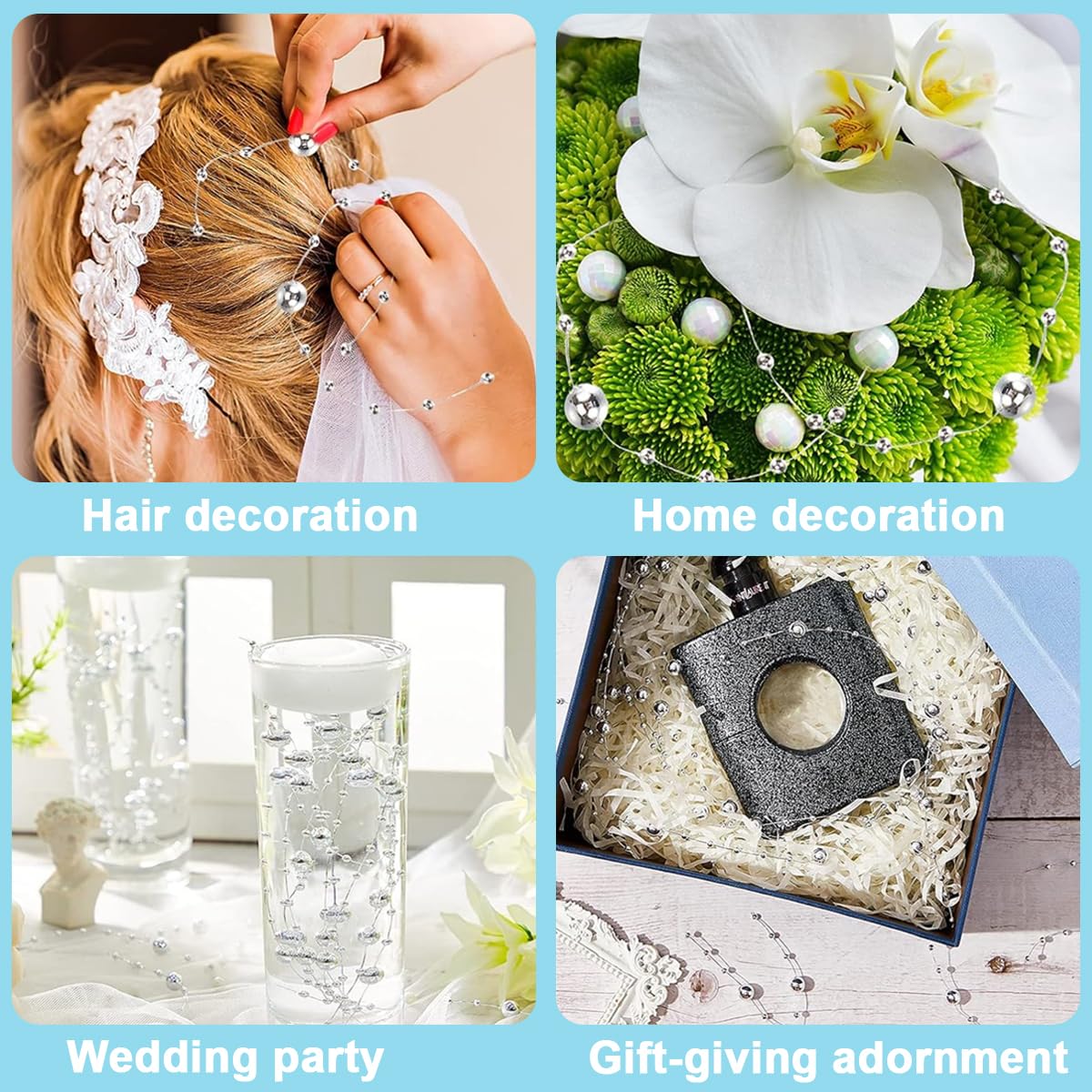 HASTHIP Pearl String for Floating Candle Centerpieces with 3mm and 8mm Beads | White Wedding Décor