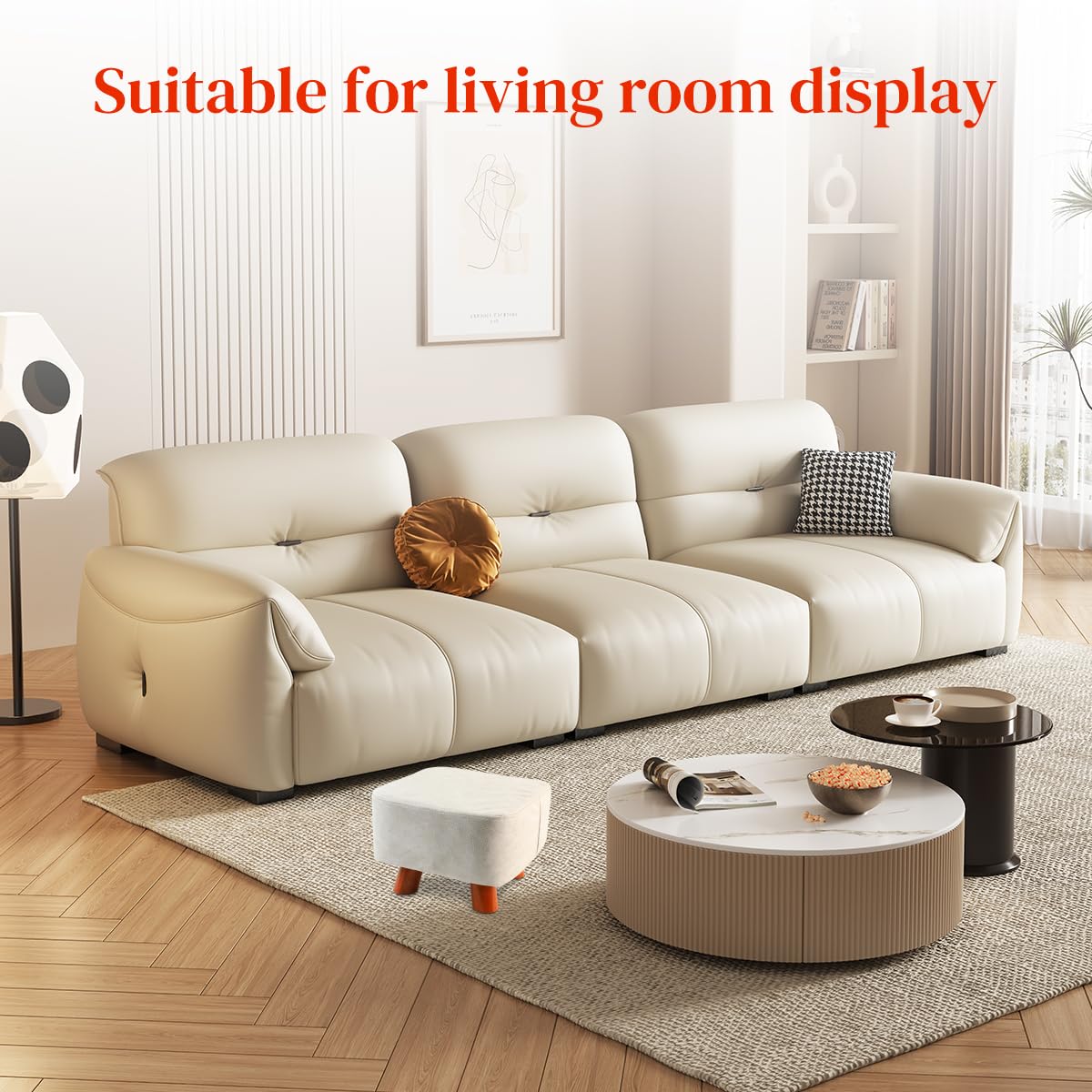 HASTHIP Ottoman Stool for Living Room with 11x11x7.8 in Size and Triangular Wooden Support | Grey Leather Cushion Footrest