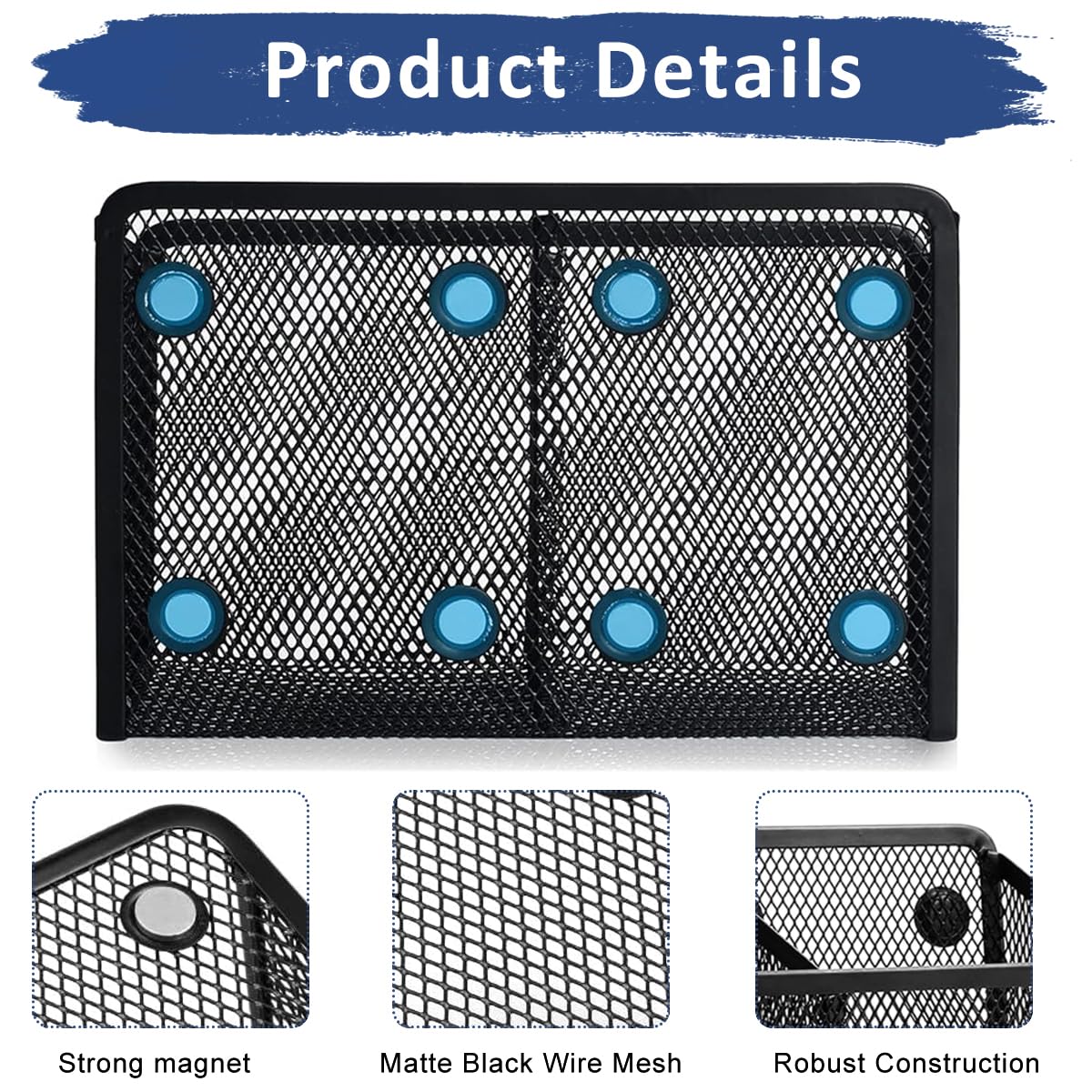 Climberty® Magnetic Pencil Holder - Extra Strong Magnets Mesh Marker Holder Perfect for Whiteboard, Refrigerator and Locker Accessories, 8 Magnetic Patches, 18.5x6.8x10cm