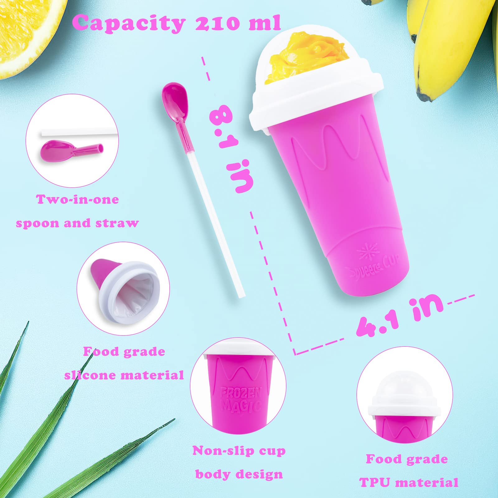 Supvox Smoothie Cup for Quick DIY Slushies featuring 2 in 1 Straw Spoon and 300ml BPA Free Material