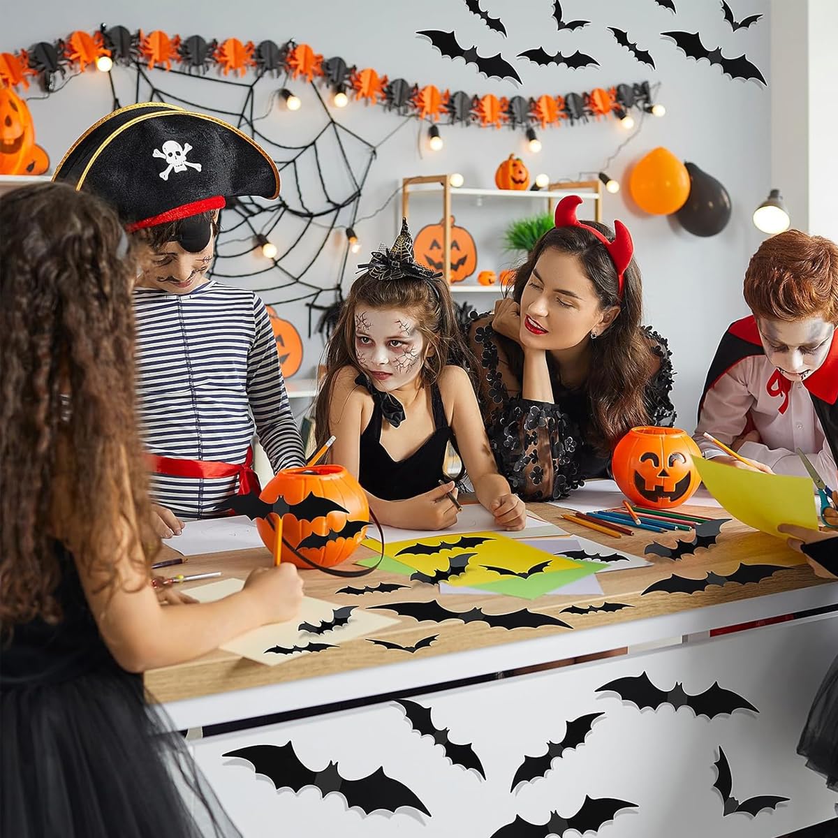 HASTHIP® 60Pcs Halloween Wall Decoration Stickers Fun Black Bat Wall Stickers Wall Decorative PVC Bat Stickers with 4 Sizes Spooky Halloween Wall Stickers Halloween Party Supplies