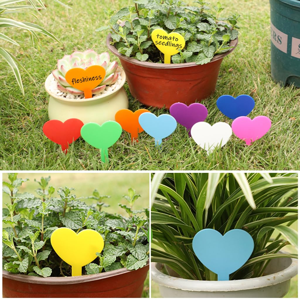 HASTHIP Plant Tags for Garden and Flower Pots featuring 100 1.8 in Heart Shape PP Labels | Colorful and Weatherproof