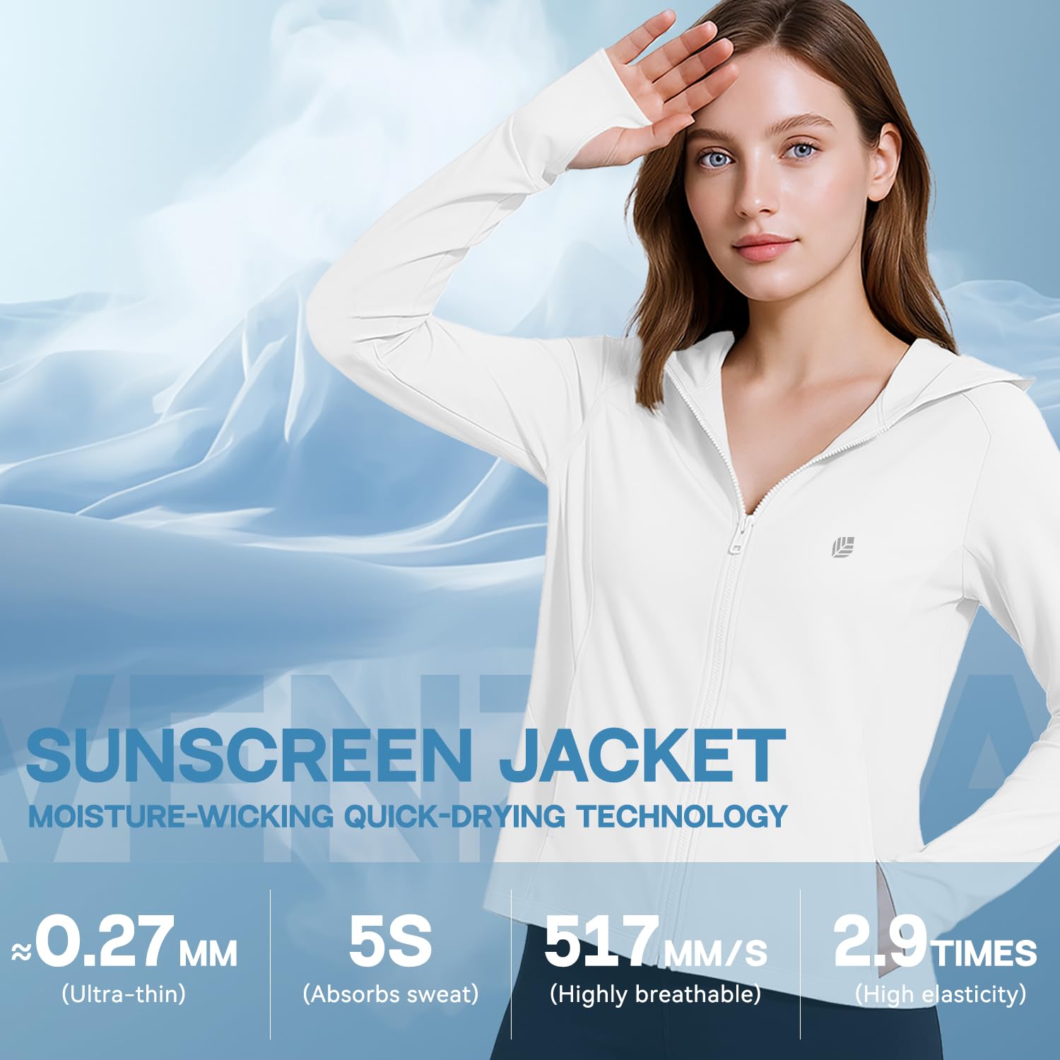 Venzina Women’s UPF 50+ Lightweight Athletic Jacket with Cooling Fabric and Ponytail Hood | UV Sun Protection for Hiking