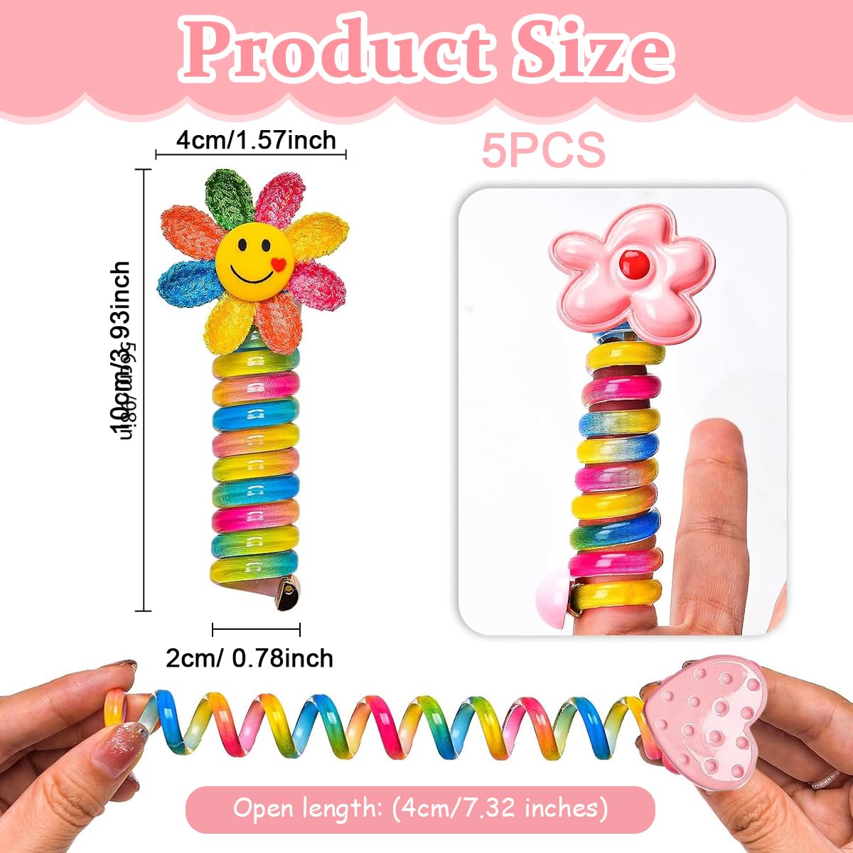 Venzina Hair Ties for Kids with 6.7cm Spiral Wire Design featuring 5 Cute Cartoon Bands | Gift Set