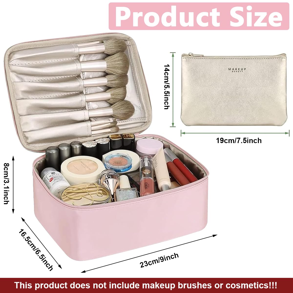MAYCREATE Cosmetic Organizer Bag for Travel with 23x17x1.5cm Compartments | Pink Nylon Pouch