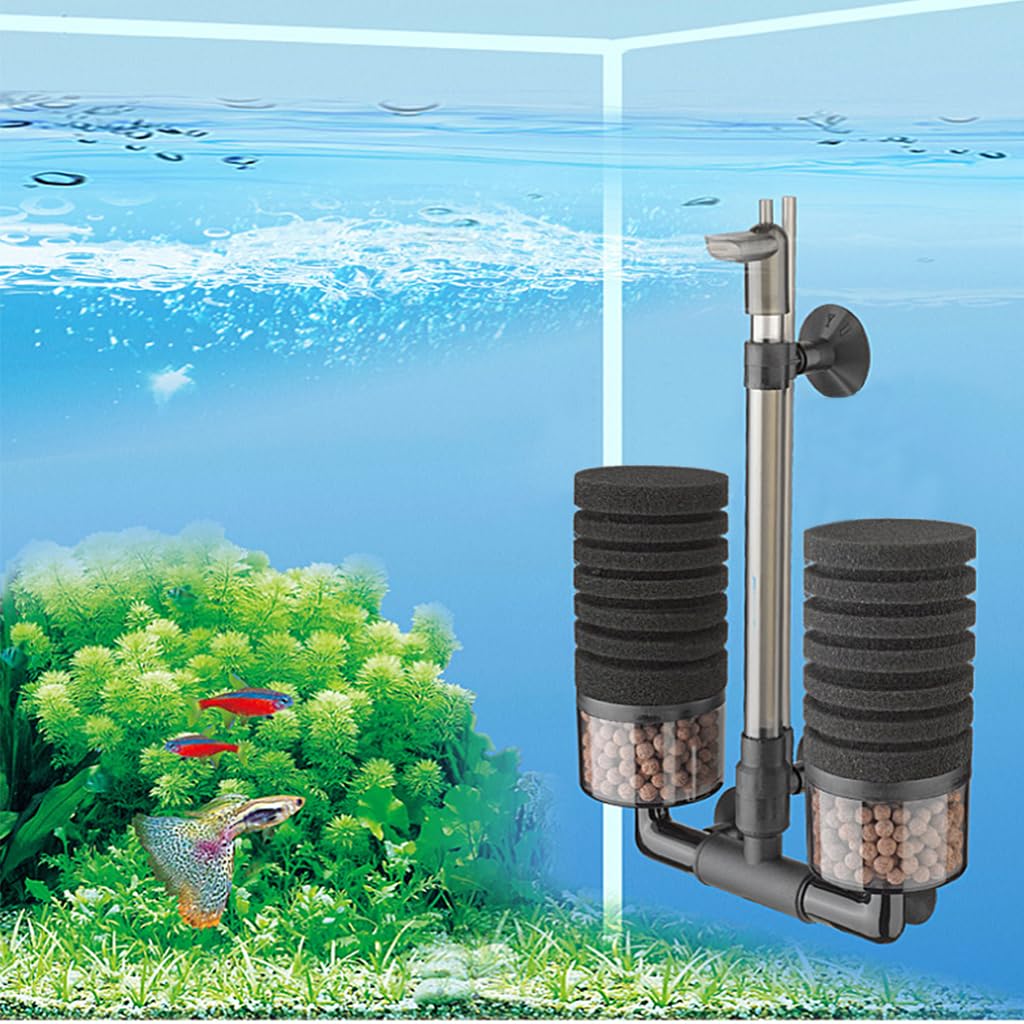 Qpets® Aquarium Water Filter Fish Tank Internal Filters with Suction Cups Biochemical Filtration Cotton Columns Water Filter, Quiet Aquarium Water Filter with 4 Cotton Columns & Filtration Ball Pack