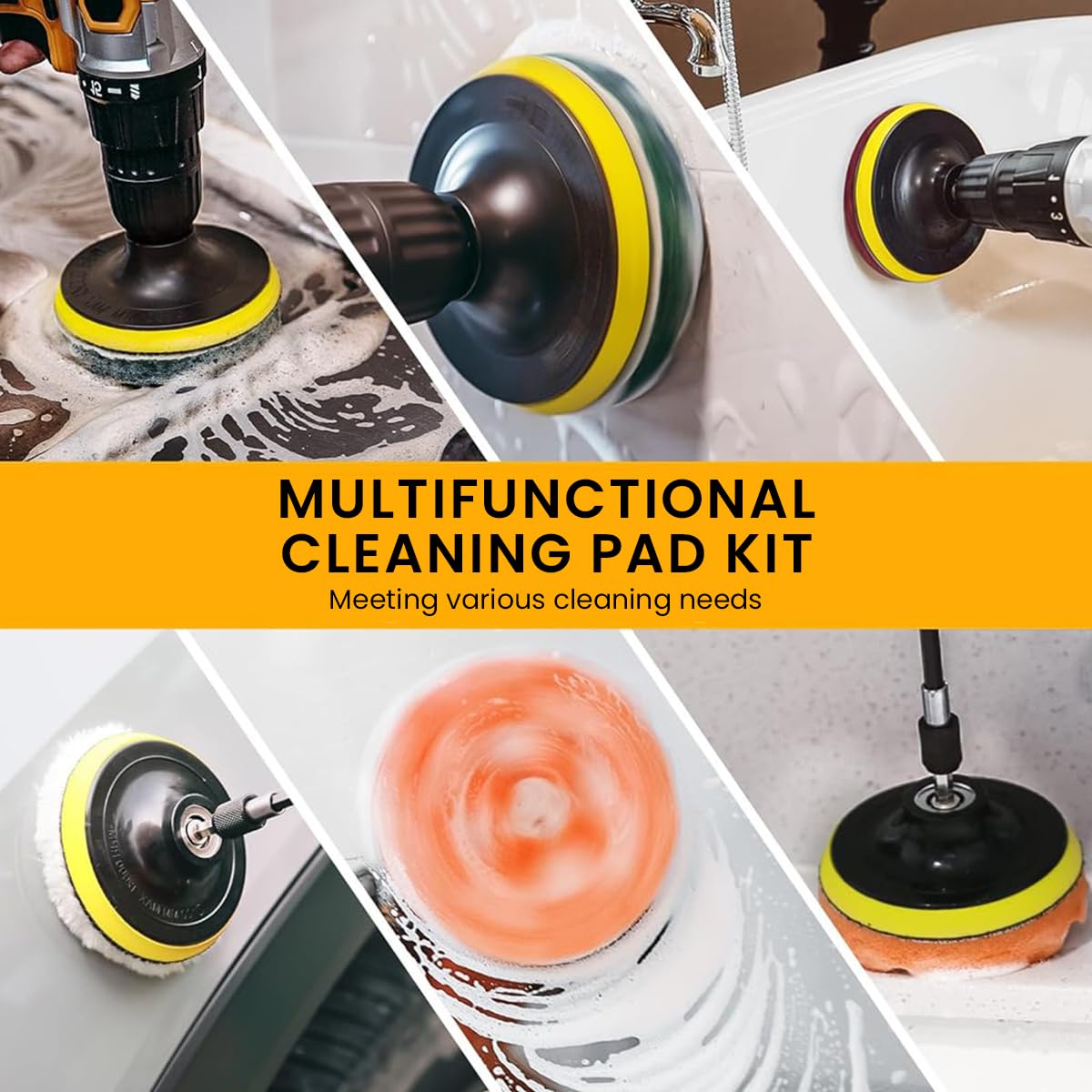 STHIRA Drill Brush Attachments Set with 11 Pcs for Power Drill Cleaning | Flat Hard Bristle Brushes and Scrub Pads