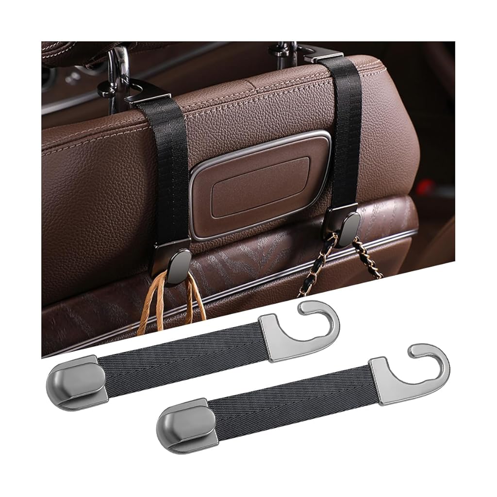 STHIRA® 4Pcs Car Headrest Bag Hanger Backseat Snap-on Strap Organizer Hanger Space Saver Car Hanging Hooks for Bags, Backpack