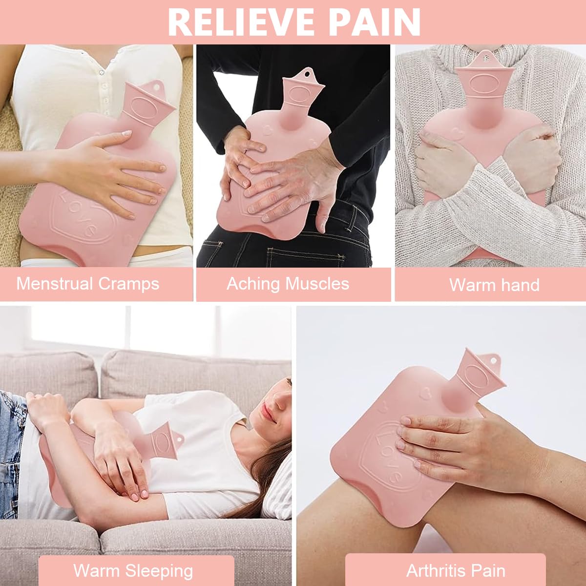 HANNEA Hot Water Bag Set for Period Pain Relief with Plush Cover and Waist Wrap Belt 1200ml PVC