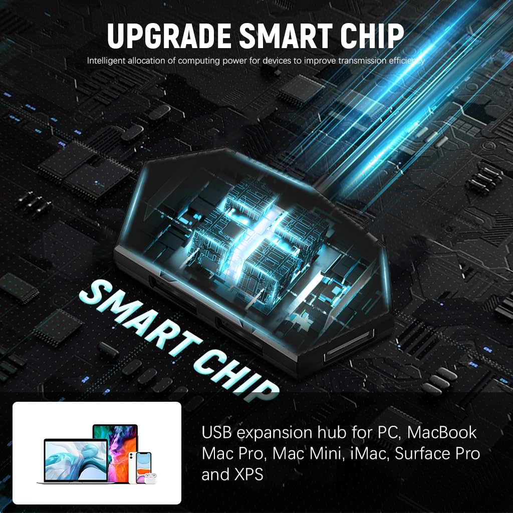 Verilux USB Hub 7 Port for Laptops with High Speed Data Transfer and LED Ambient Light