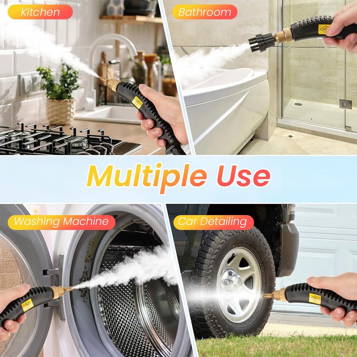 HASTHIP Steam Cleaner for Home and Car Detailing with 2500W Power 1000ml Tank | 3 Brush Attachments and Long Nozzle
