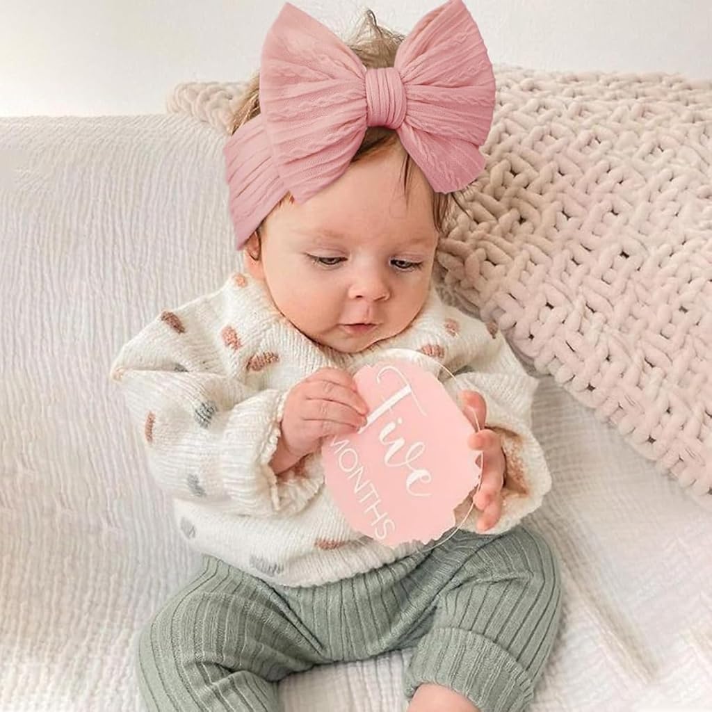 SNOWIE SOFT® 3Pcs Baby Headbands for Baby Girls 0-24 Months 3-Color Pink Girls Bow Headbands Infant Baby Stretchy Nylon Jacquard Headbands Shower Gift for Baby Girls