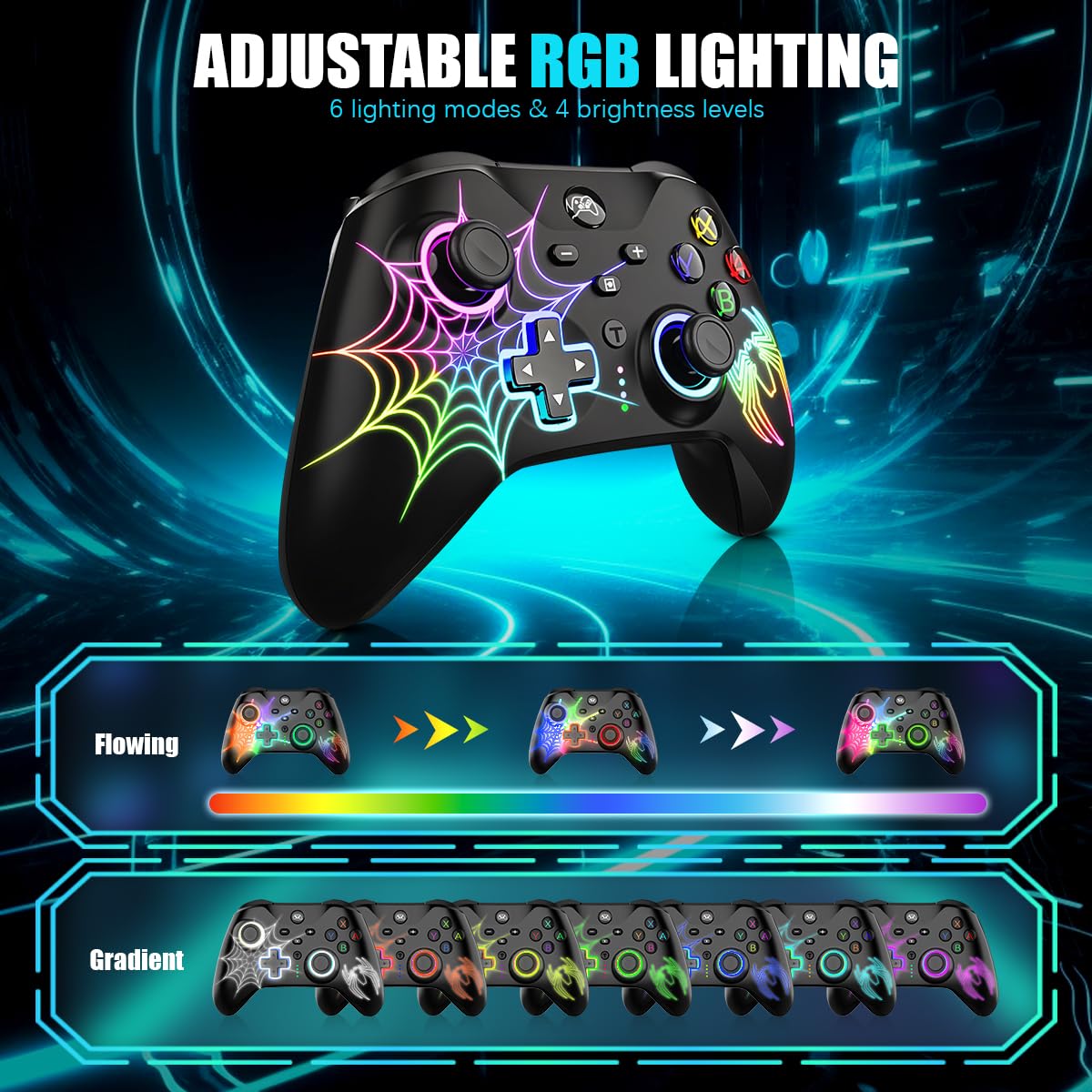zitronix Gaming Controller for PC and Switch with Bluetooth 5.0 and Hall Effect Joysticks | RGB Lighting and Dual Vibration