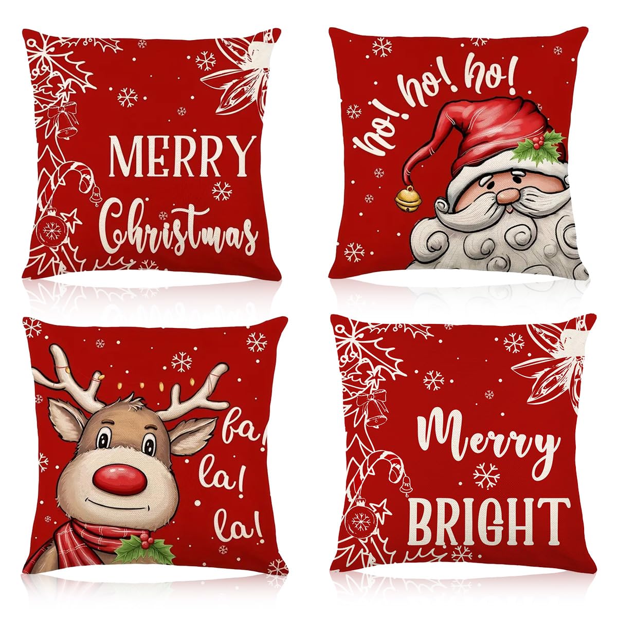 HASTHIP® 4Pcs Christmas Square Pillow Covers 15.7 inches Red Square  Linen Printed Pillow Cover Classic Christmas Sofa Pillow Covers Square  Pillow Covers for Christmas