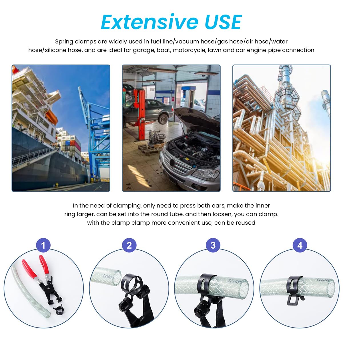 HASTHIP Adjustable Hose Pipe Clips for Air and Water Lines 36 pcs 7–19 mm | Manganese Steel Spring Clamp Featuring Butterfly Design