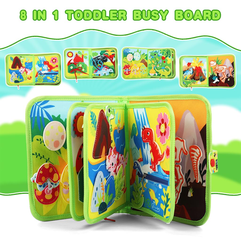 SNOWIE SOFT Dinosaurs Toddler Busy Binder for Travel and Quiet Play | Montessori Felt Learning Toy