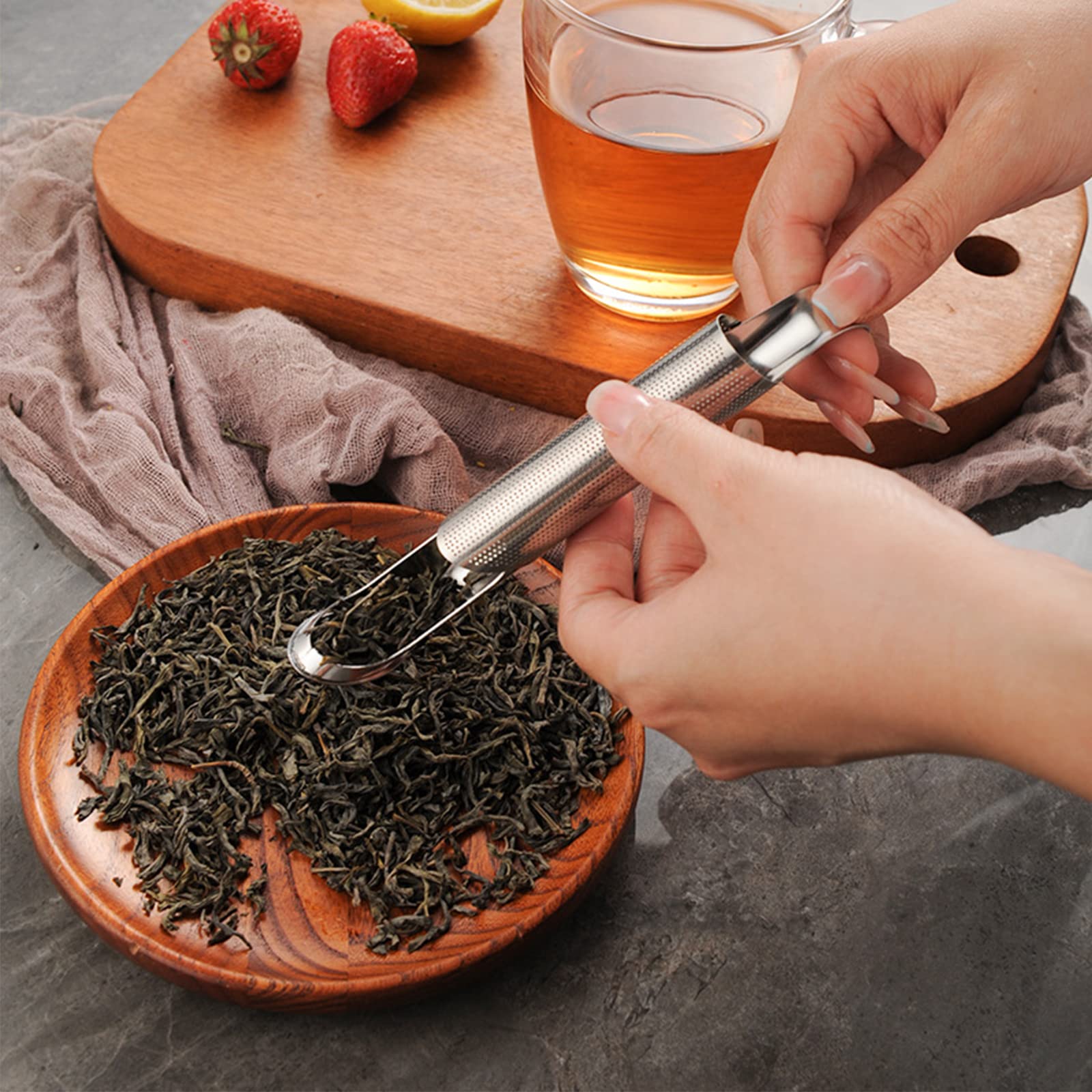 Supvox Tea Infuser for Loose Leaf Tea with 14cm Sliding Lid Design and Hook | 304 Stainless Steel Filter for Cups and Teapots