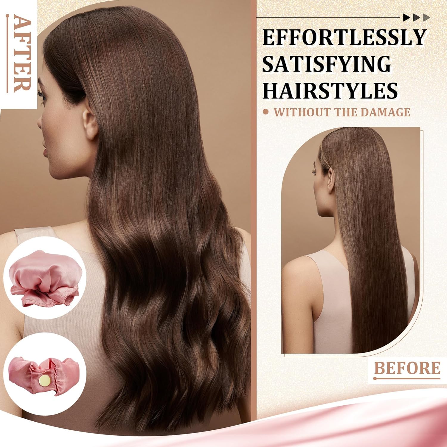 SANNIDHI Heatless Hair Curler for All Hair Types with 2 Sets Satin Caps | Soft Overnight DIY Styling Tool in Grey