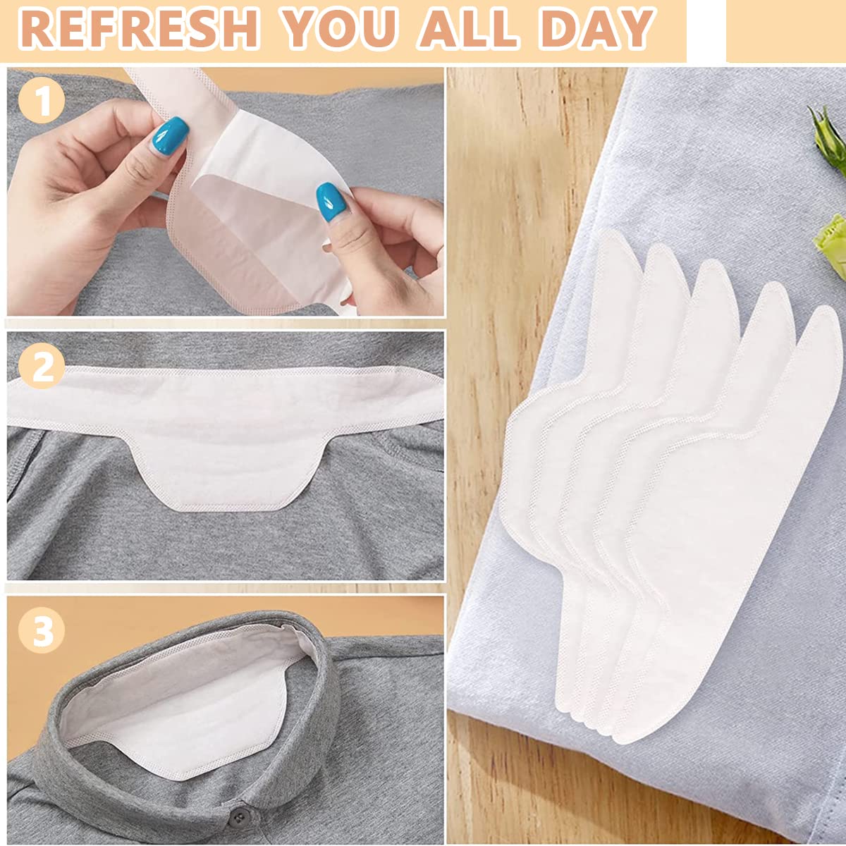 HANNEA Collar Neck Liner Sweat Pads for Shirts and Hats featuring Self-Adhesive Design | 20pcs 25×7.8cm Breathable Non-Woven Material